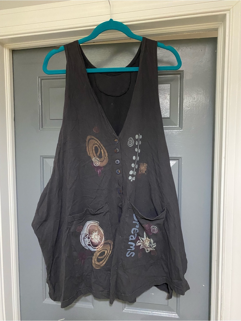 Blue Fish Black Sleeveless Button Front Tunic with Pockets